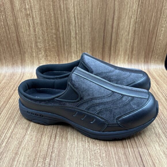 Easy Spirit Traveltime Clog Black and Pewter Leather Velvet Women's Size 9WW - Picture 1 of 7